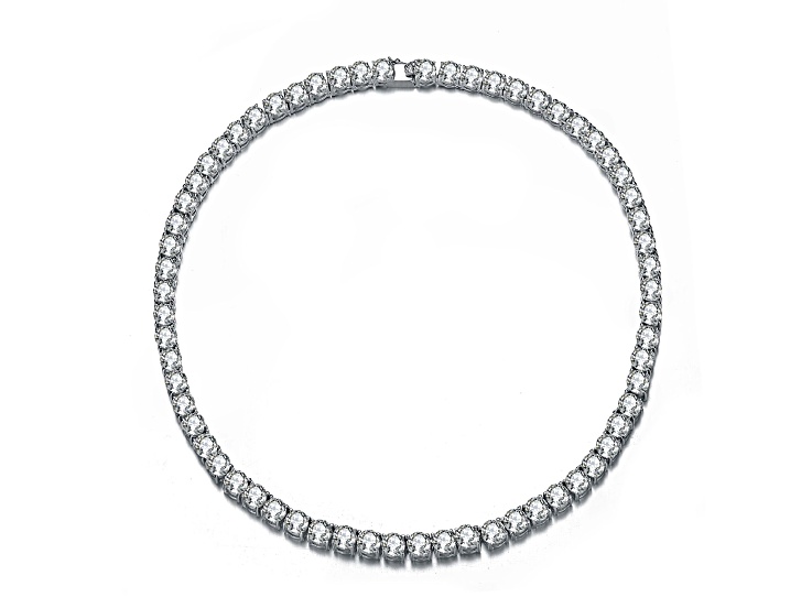 Clear Cubic Zirconia, Sterling Silver Tennis Necklace