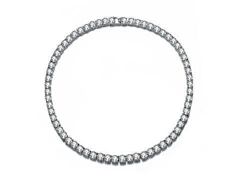 Clear Cubic Zirconia, Sterling Silver Tennis Necklace