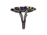 Amethyst and Green Nanocrystal Black Rhodium Over Sterling Silver Ring