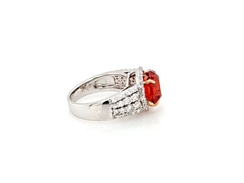 5.03 Cts Rhodochrosite and 1.20 Cts White Diamond Ring in 14K 2- Tone