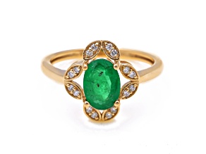 1.40 Ctw Emerald With 0.12 Ctw White Diamond Ring in 14K YG