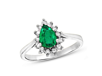 Picture of 0.74ctw Emerald and Diamond Halo Ring in 14k White gold