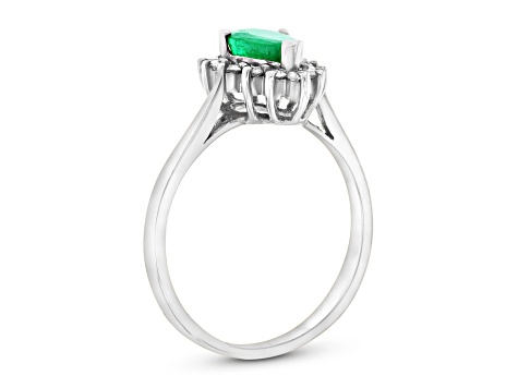 0.74ctw Emerald and Diamond Halo Ring in 14k White gold