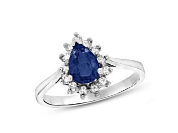 Picture of 0.79ctw Sapphire and Diamond Halo Ring in 14k White Gold