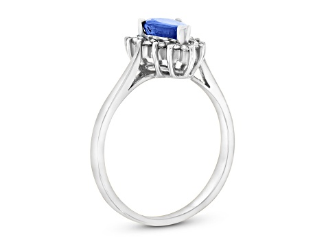 0.79ctw Sapphire and Diamond Halo Ring in 14k White Gold