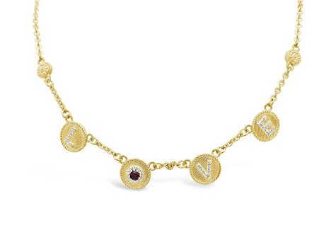 Judith Ripka Rhodolite and Bella Luce 14K Gold Clad Love Necklace