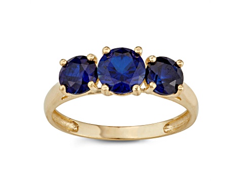 Lab Created Sapphire 3-Stone 10K Yellow Gold Ring 2.05ctw