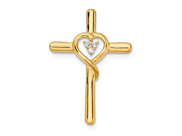 Picture of 14k Yellow Gold Polished Cross with Heart Diamond Chain Slide Pendant