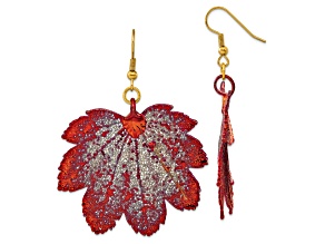Iridescent Copper Dipped Full Moon Maple Leaf Gold-tone Dangle Earrings
