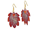 Iridescent Copper Dipped Full Moon Maple Leaf Gold-tone Dangle Earrings