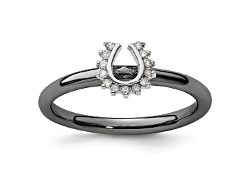 Picture of Black Rhodium Over Sterling Silver Stackable Expressions Diamond Horseshoe Ring 0.07ctw
