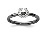 Black Rhodium Over Sterling Silver Stackable Expressions Diamond Horseshoe Ring 0.07ctw