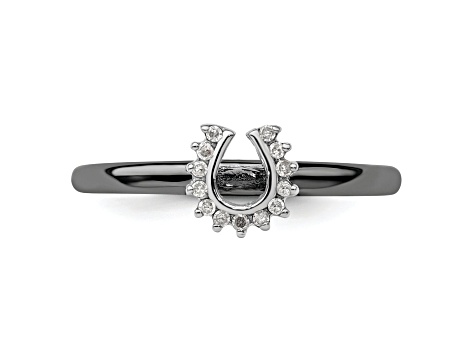 Black Rhodium Over Sterling Silver Stackable Expressions Diamond Horseshoe Ring 0.07ctw