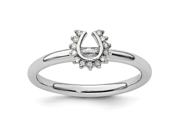 Picture of Rhodium Over Sterling Silver Stackable Expressions Diamond Horseshoe Ring 0.07ctw