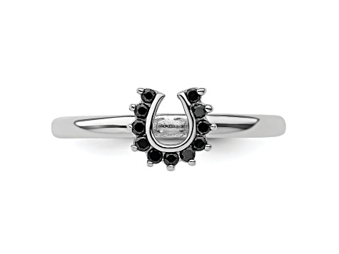 Rhodium Over Sterling Silver Stackable Expressions Diamond Horseshoe Ring 0.11ctw