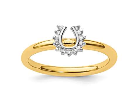 10K Yellow Gold Over Sterling Silver Stackable Expressions Diamond Horseshoe Ring 0.07ctw
