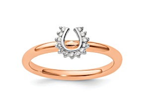 10K Rose Gold Over Sterling Silver Stackable Expressions Diamond Horseshoe Ring 0.07ctw