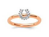 10K Rose Gold Over Sterling Silver Stackable Expressions Diamond Horseshoe Ring 0.07ctw