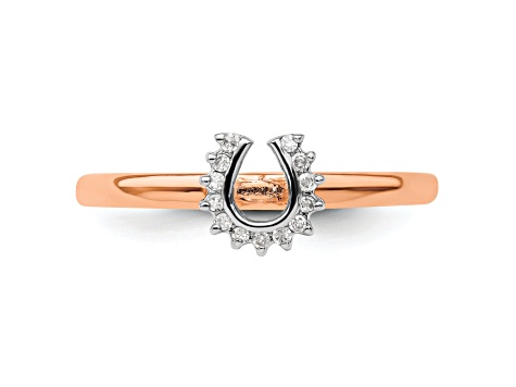 10K Rose Gold Over Sterling Silver Stackable Expressions Diamond Horseshoe Ring 0.07ctw