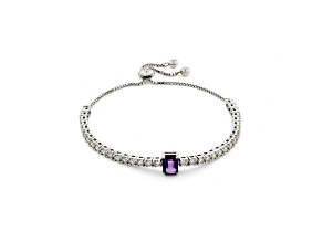 Purple Amethyst with Moissanite Accents Rhodium Over Sterling Silver Bracelet