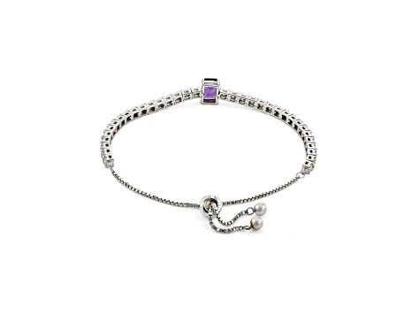 Purple Amethyst with Moissanite Accents Rhodium Over Sterling Silver Bracelet