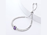 Purple Amethyst with Moissanite Accents Rhodium Over Sterling Silver Bracelet