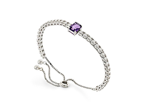 Purple Amethyst with Moissanite Accents Rhodium Over Sterling Silver Bracelet