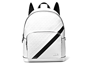 Michael Kors Cooper Large Logo and Striped Backpack in White and Black Multi
