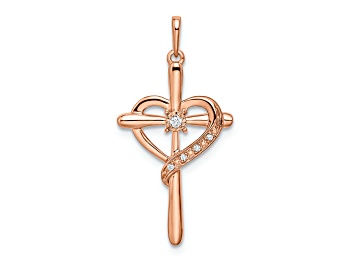 Picture of 14K Rose Gold Cross with Heart Diamond Pendant