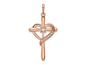 14K Rose Gold Cross with Heart Diamond Pendant