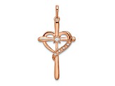 14K Rose Gold Cross with Heart Diamond Pendant