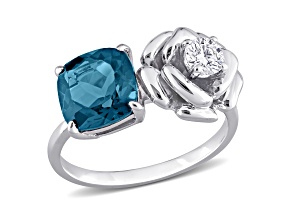 2.88ctw London Blue and White Topaz 2-Stone Ring in Sterling Silver