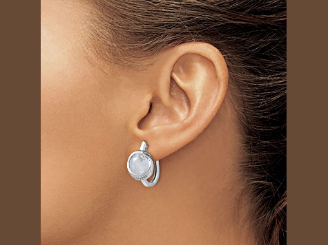 Rhodium Over 14k White Gold Moon and Star Hinged Hoop Earrings with Moonstone and Diamonds