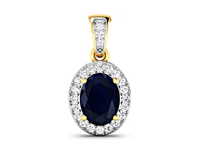Blue Sapphire and Diamond 14K Yellow Gold Oval Halo Pendant