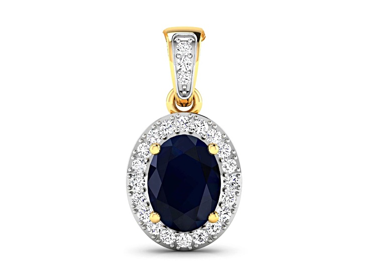 Blue Sapphire and Diamond 14K Yellow Gold Oval Halo Pendant