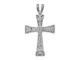 Rhodium Over 14K White Gold Diamond Filigree Cross Pendant