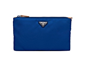 Prada Blue Tessuto Nylon Pouch Wristlet Clutch Silver