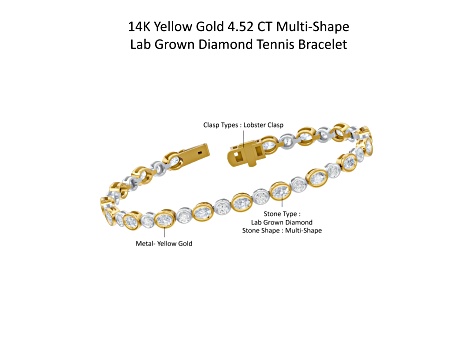 14k Yellow Gold 5ctw Oval & Round dual tone Cut Lab Grown Diamond Tennis Bracelet 7"