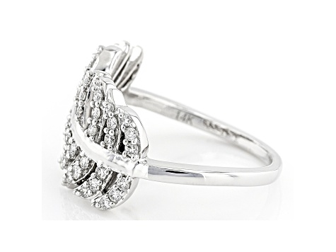 White Lab-Grown Diamond 14k White Gold Leaf Ring 0.50ctw