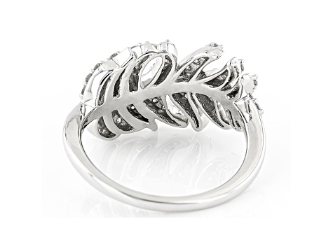 White Lab-Grown Diamond 14k White Gold Leaf Ring 0.50ctw