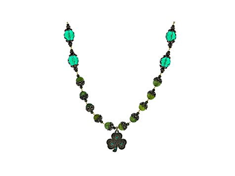 Artisan Collection of Ireland™ Connemara Marble With Green Crystal Shamrock 20" Necklace.