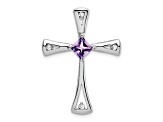 Rhodium Over 14k White Gold Amethyst and Diamond Cross Chain Slide Pendant