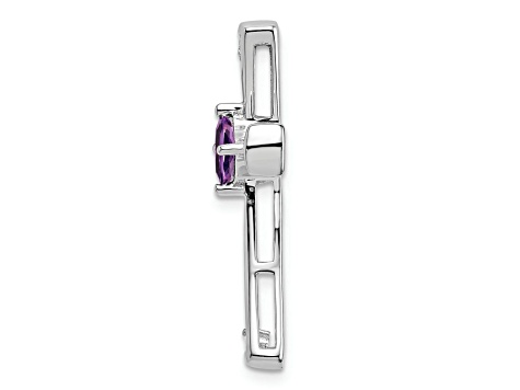 Rhodium Over 14k White Gold Amethyst and Diamond Cross Chain Slide Pendant