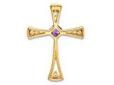 14k Yellow Gold Amethyst and Diamond Cross chain slide