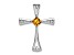 Rhodium Over 14k White Gold Citrine and Diamond Cross Chain Slide Pendant