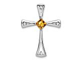 Rhodium Over 14k White Gold Citrine and Diamond Cross Chain Slide Pendant