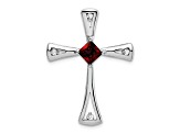 Rhodium Over 14k White Gold Garnet and Diamond Cross Chain Slide Pendant