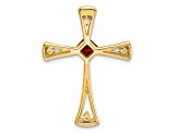 14k Yellow Gold Garnet and Diamond Cross Chain Slide Pendant