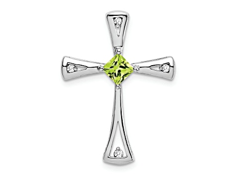 Rhodium Over 14k White Gold Peridot and Diamond Cross chain slide