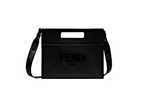 Fendi Logo 2-Way Smooth Black Leather Small Tote Bag